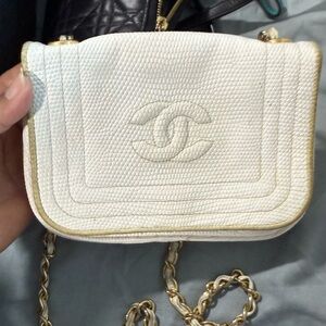 Vintage Chanel White and Gold Women's Bag